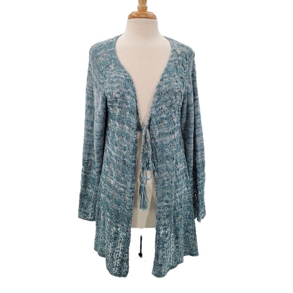 Umgee Boho Oversized Open Knit Tie Front Cardigan Sweater‎ Size S Bell Sleeves